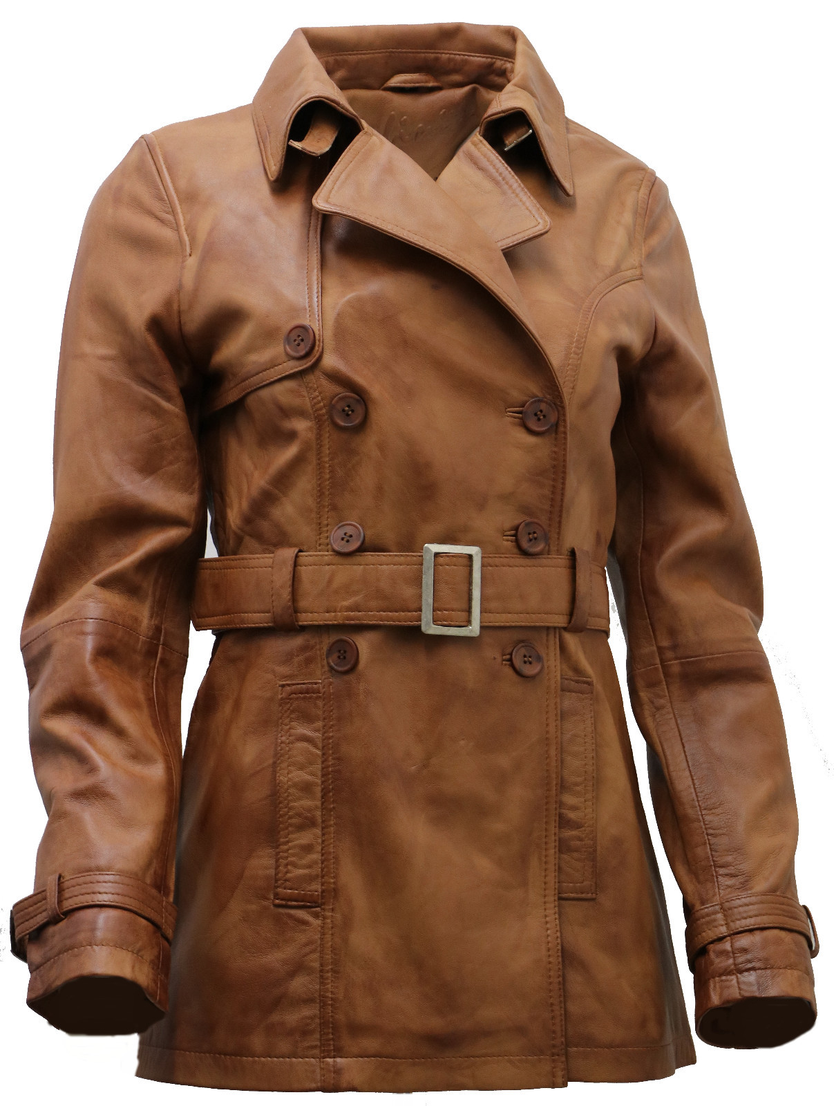 Pre-owned Infinity Women's 3/4 Tan Ladies Lamb Nappa Leather Trench Coat In Brown