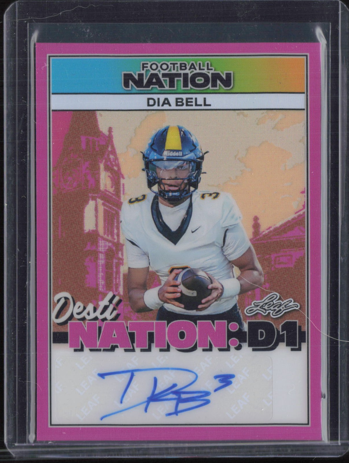 2025 Leaf Football Nation Destination D1 Prismatic Pink Dia Bell 1/6 Auto