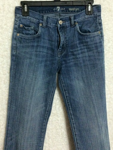 7 For All Mankind 7FAM Austyn Girls Blue Denim Jeans Distressed Straight Size 12