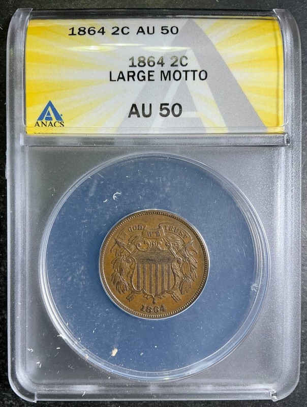 ANACS AU50 1864 Two Cent Piece 2c Estate Fresh Certified