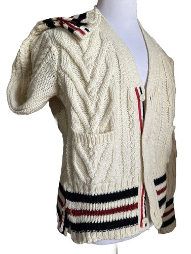 Pre-owned Thom Browne Men Open Knit Wool Blend Cardigan Sweater White L ( 3 ) Ireland