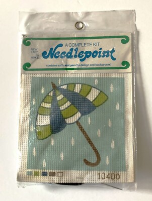 VINTAGE Kugel-Vogart NEEDLEPOINT KIT SEALED Umbrella Raindrops BEGINNER EASY