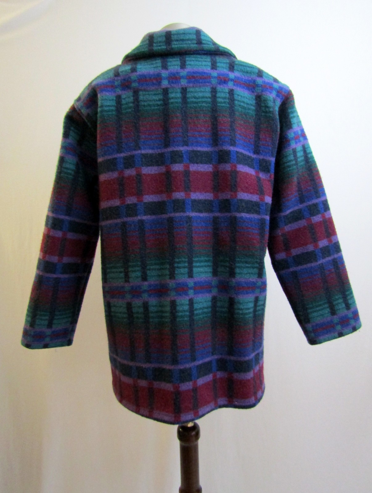 Vintage Womens LL Bean Freeport ME Wool Coat Jacket Plaid Purple Blue Green M