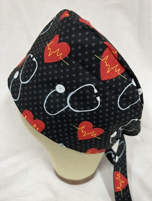 Men/Women Surgical Scrub Cap Lined Heart Beat EKG Stethoscope 100% Cotton