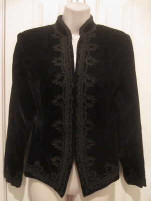 VINTAGE Farinae Collection Black VELVET Embroidered ELEGANT Rider Jacket Size 4