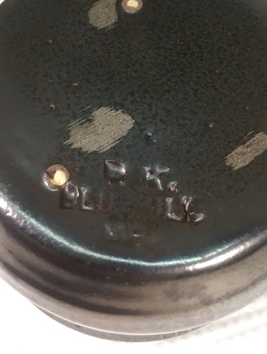 VTG Rowentrees Pottery Sugar Bowl SIgned R K Blue Hill ME Brown Bark Glaze