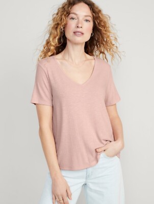 Old Navy Women s Size XXL~ Pink Luxe V-Neck Ribbed Slub-Knit T-Shirt Tee $20 NWT