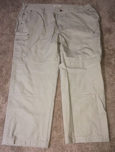 Cabela's Men’s Cargo Work Pants 48x32 Beige Roughneck Canvas Reinforced Knees