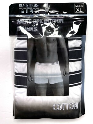 BLACK BEAR UNDERWEAR FOR MEN 3PK COTTON TRUNKS SIZE XL WHITE COLOR UNDERWEAR