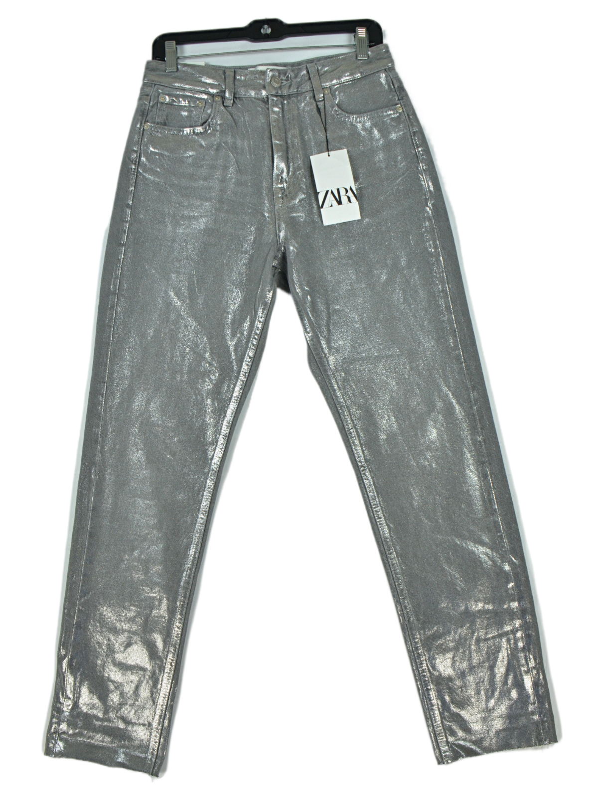ZARA Jeans Women's Size 6 Mid Rise METALLIC Slim Denim