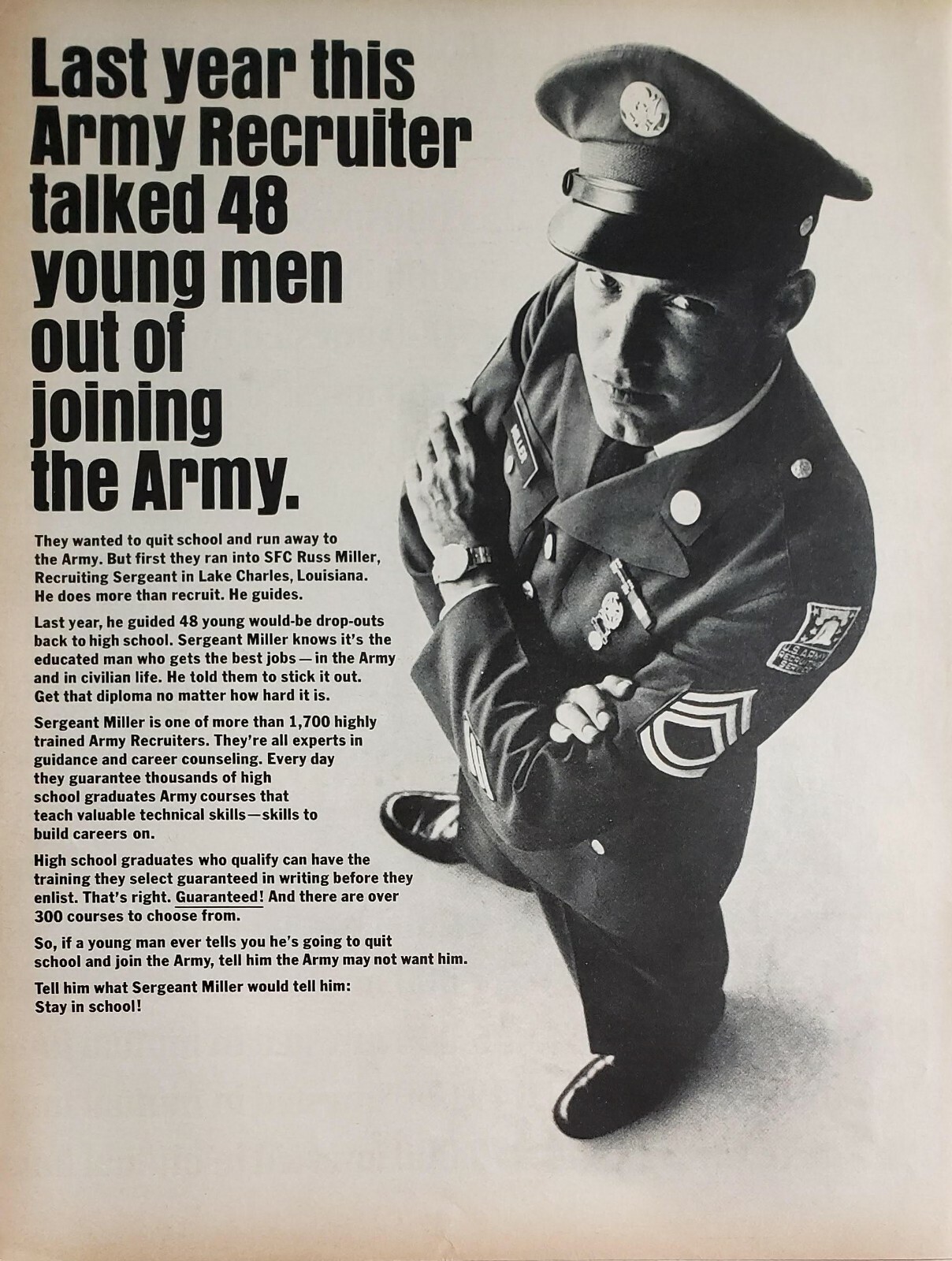 Vintage US Army Recruiting Print Ads SFC Russ Miller Enroll make 