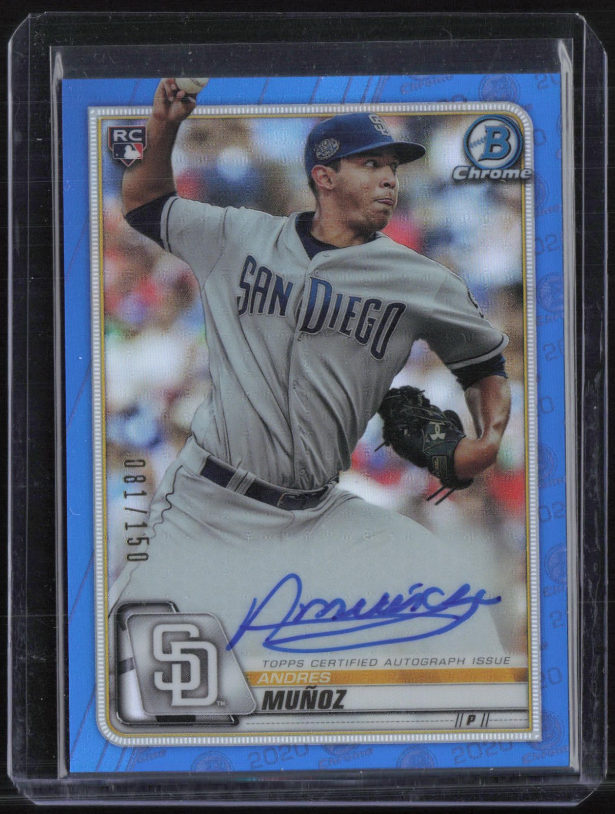 2020 Bowman Chrome Blue Refractor Andres Munoz 81/150 Auto Autograph RC Rookie