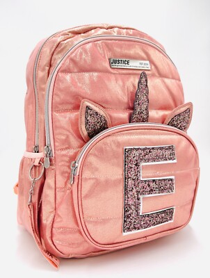 Justice Girls Initial A B D E J N P R S Z Unicorn Rose Gold School Backpack 