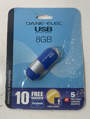 Dane Elec 8GB USB Portable Memory Thumb Drive Slide to Open NEW Sealed Package