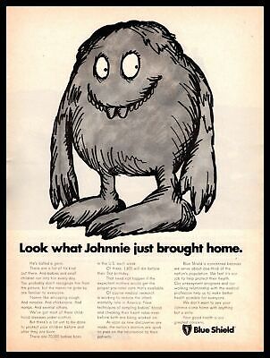 1970 Blue Shield Health Insurance "Johnny Brought It Home" Cartoon Germ Print Ad