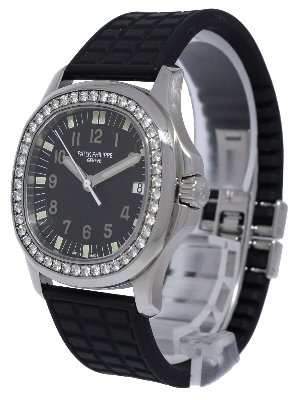 Patek Philippe Ladies Aquanaut Steel Black Dial Diamond Bezel Watch B P 5067a
