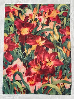 Vintage NOS Silk Reflections Garden Mailbox Flag 12''x16'' Jan Ford Red Lilies