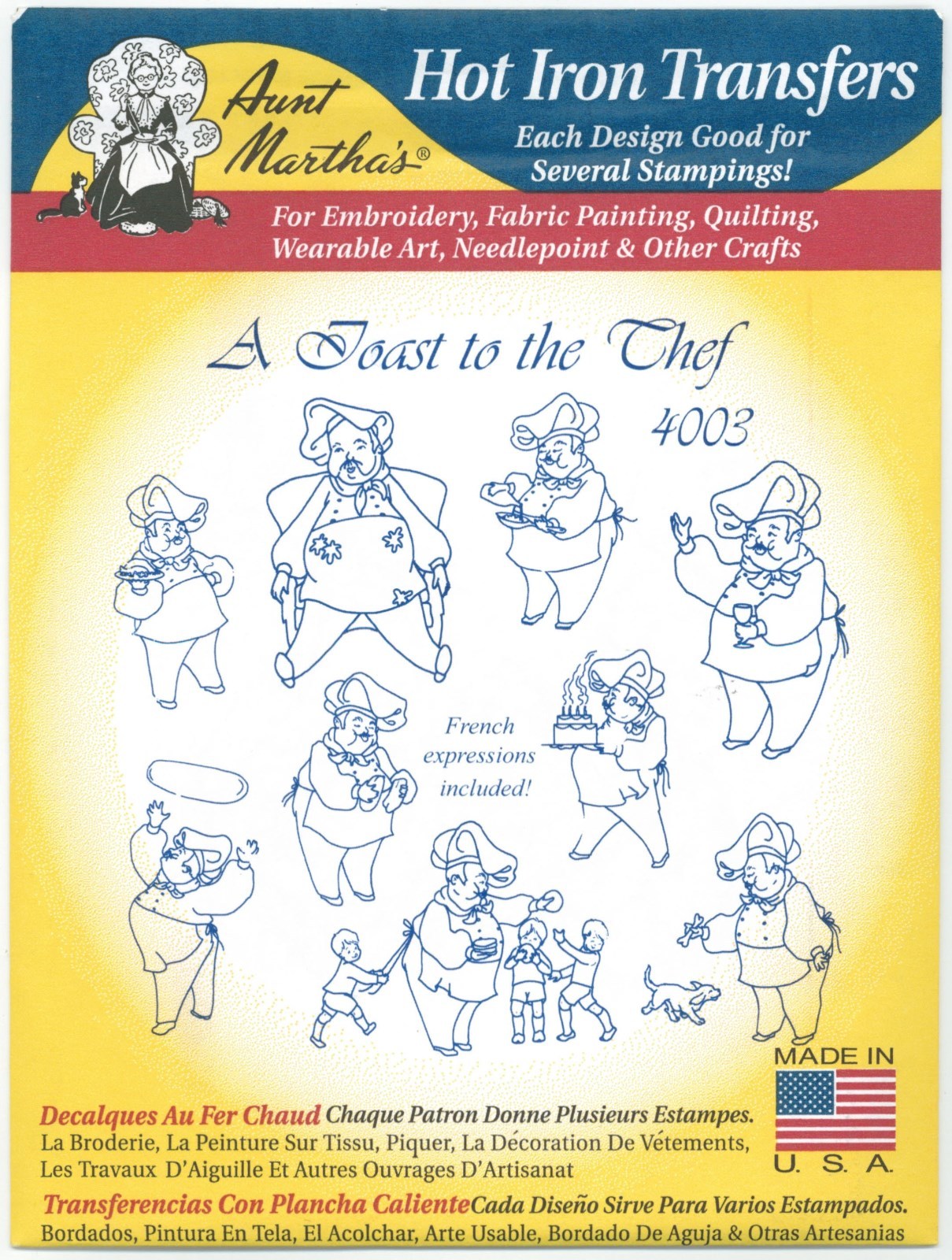 A Toast to the Chef Hot Iron on Embroidery Transfers