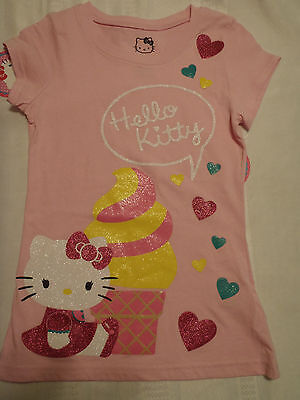 HELLO KITTY Girls M or L Short Sleeve Pink Green Choice Cotton Shirt NWT