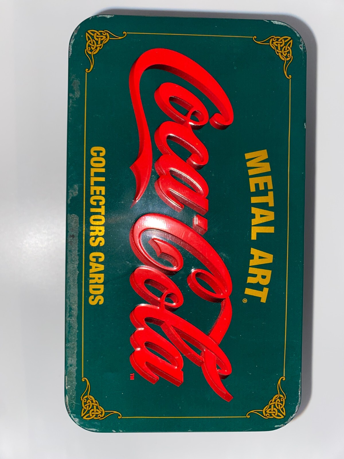 Coca-Cola, Coke, Metal Art Collectors Cards, 20 Cards, 1994 Green Tin Box Coca-Cola, Coke, Metal Art Collectors Cards, 20 Cards, 1994 Green Tin Box