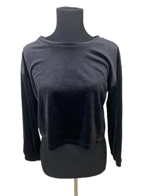 New Old Navy Plush Velvet Long Sleeve Cropped Top Black Jack Size XS Comfy