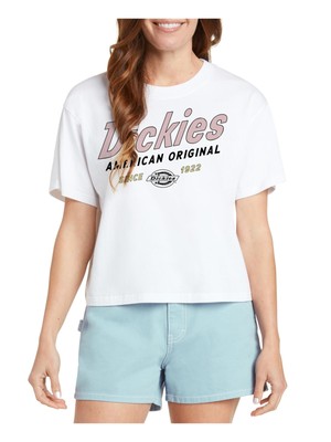 

DICKIES Женская белая укороченная футболка с круглым вырезом и короткими рукавами с логотипом для юниоров, Белый