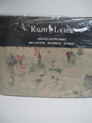 RARE Vintage Ralph Lauren FRANCESCA Multi Tan Neutral Floral Fitted Sheet - Full