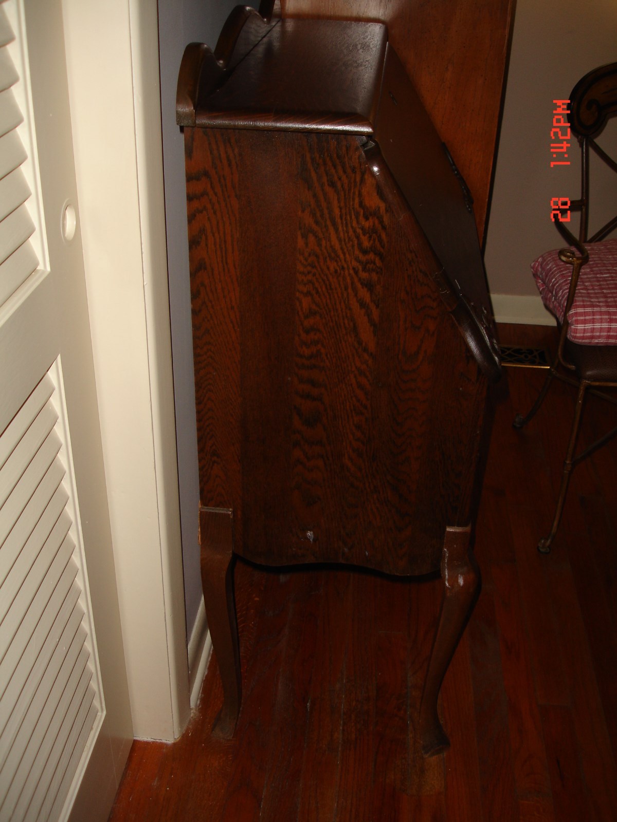 . Tiger Oak Drop Leaf Front Secretary Desk with Drawers