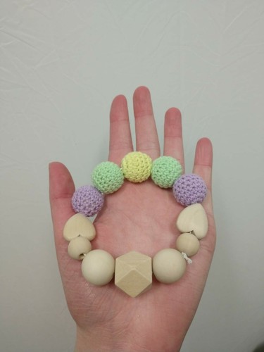 Handmade Natural Wooden Crochet Beads Baby Teething Bracelet