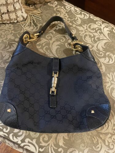 Vintage Gucci Jackie O Monogrammed Canvas and Leather Hobo Vintage Gucci Jackie O Monogrammed Canvas and Leather Hobo