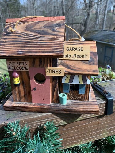 Wood Hanging Functional Bird House Decor Golfer Golf Tire Garage Mountaineer 8x8