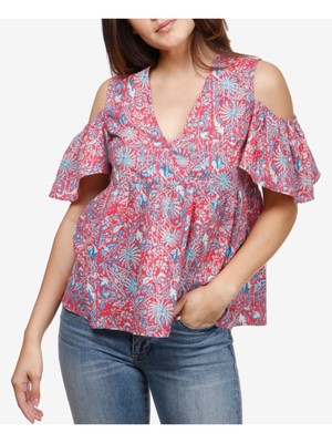 Женский розовый топ LUCKY BRAND с открытыми плечами и V-образным вырезом Baby Doll Top S