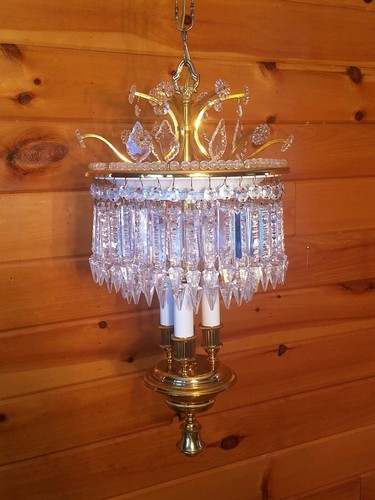 Vtg Hollywood Regency Crystal Hanging Chandelier Swag Light/Lamp