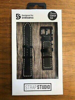 New Genuine FOR Samsung Gear S3 or S2 BLACK LEATHER BY STRAP STUDIO NAGANO  22MM