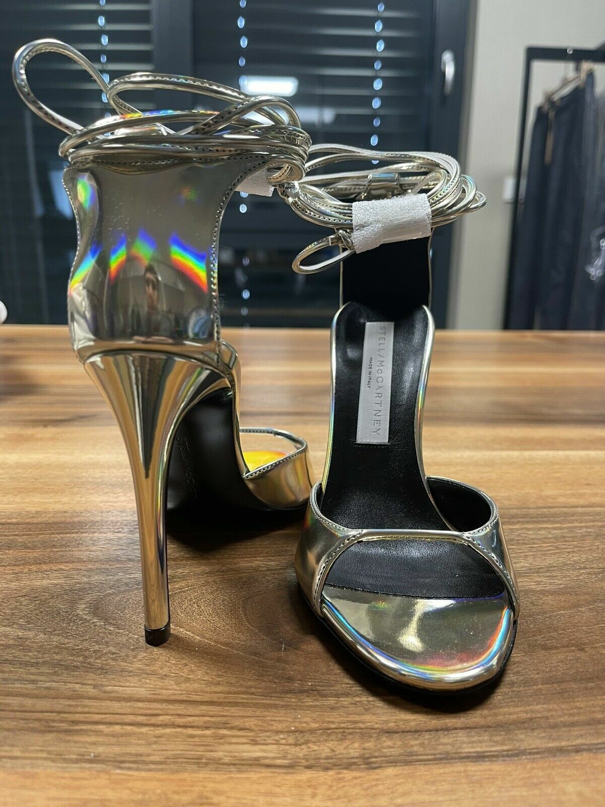 STELLA MCCARTNEY STELLA MCCARTNEY SILVER VEGAN FAUX ANKLE TIE HEELS SANDALS PUMPS SCHUHE SHOES 35