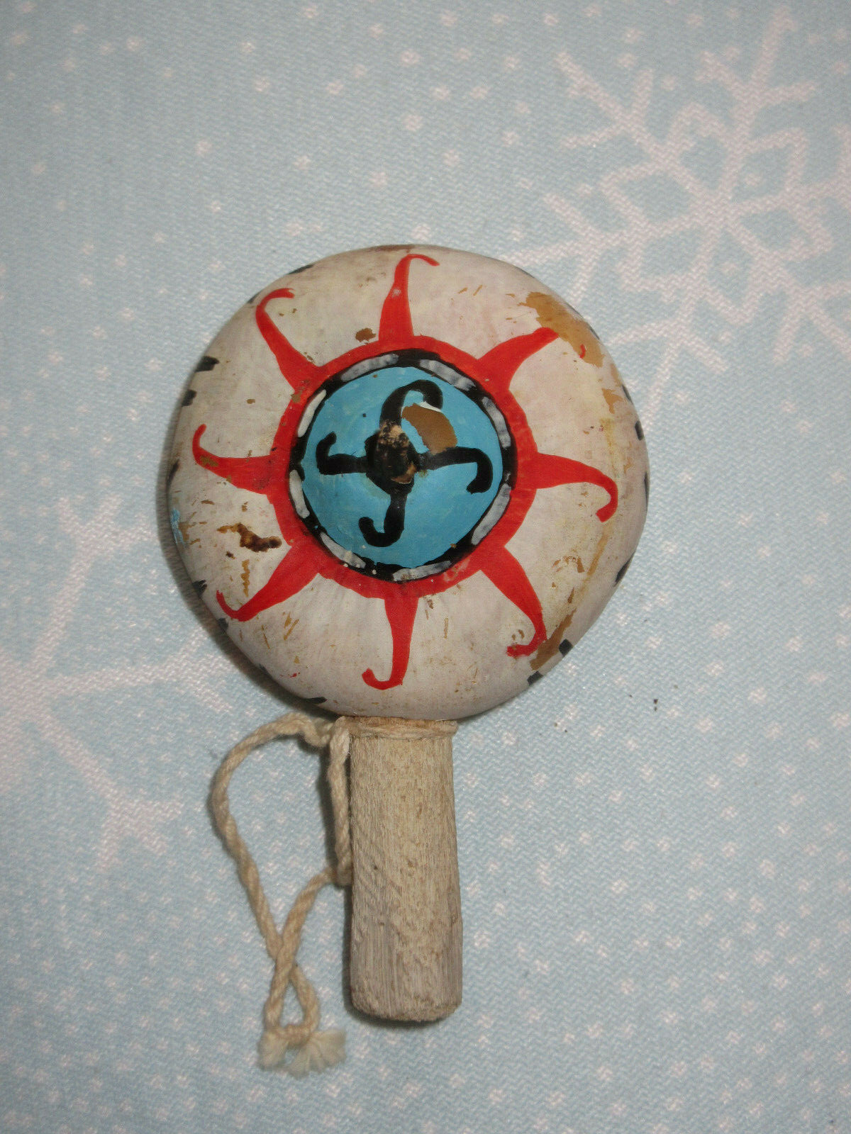 Small 4 ½” gourd dance rattle Aya Katsina design – Artist Erin Talashoma
