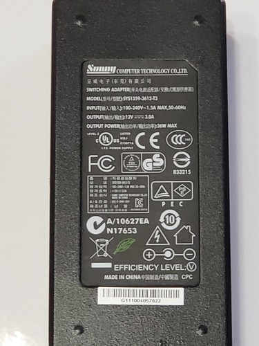 Sunny Power Supply SYS1359-3612-T3 Adapter 12V 3A 36W AC/DC