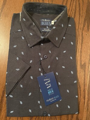 Primary Blues Men s  Faiza  Short Sleeve Collared Shirt SLIM FIT MEDIUM NWT