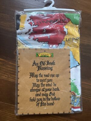 Vintage Irish Linen Kitchen Set Tea Towel and Irish Blessing P...