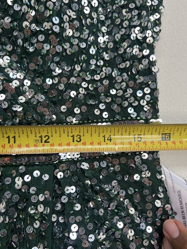 Pre-owned Mac Duggal Cap Sleeve Sequined High Slit V Neck Belted Gown Size 10 Green 5489