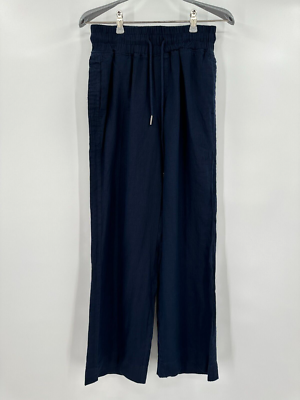 Quince Navy Blue European Linen Wide Leg Pants sz L Women's NWOT Elastic  Waist