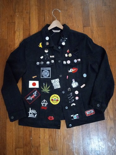 Punk Rock Women's Battle Jacket Denim Black Large Rock