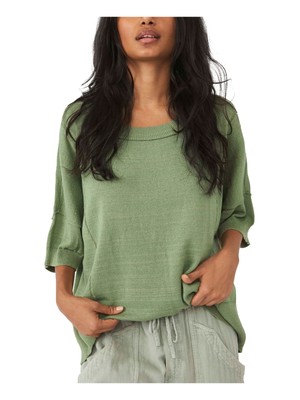 

Женская зеленая футболка с круглым вырезом и рукавами до локтя FREE PEOPLE, Зеленый