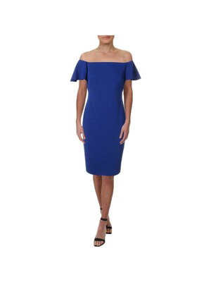

Женское платье-футляр RALPH LAUREN с короткими рукавами и открытыми плечами до колена, Синий