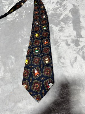 1995 Looney Tunes Mania Neck Tie 100% Silk 58'' x 4'' Multi Character Line Up Fun
