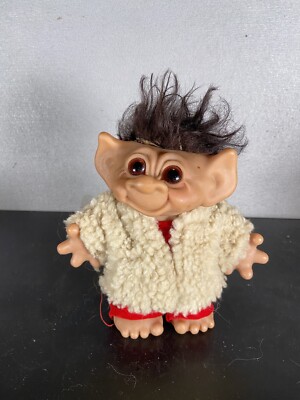 Rare Vtg Troll Doll DAM Brown  Hair Amber Eyes Made Denmark  Patent Pending