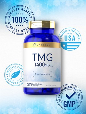 TMG Supplement 1400mg | 200 Caplets | Trimethylglycine | Non-GMO | by Carlyle