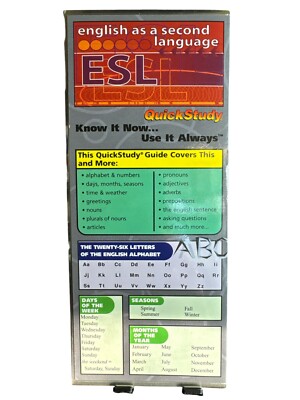 ESL English As a Second Language Foldout Laminated Quick Study Guide 8.5 X 3.5 