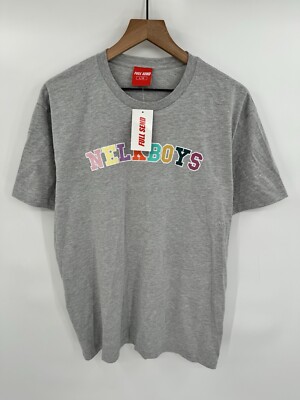 NEW FULL SEND NELK BOYS Graphic T-Shirt Spell Out Logo Gray Size Large