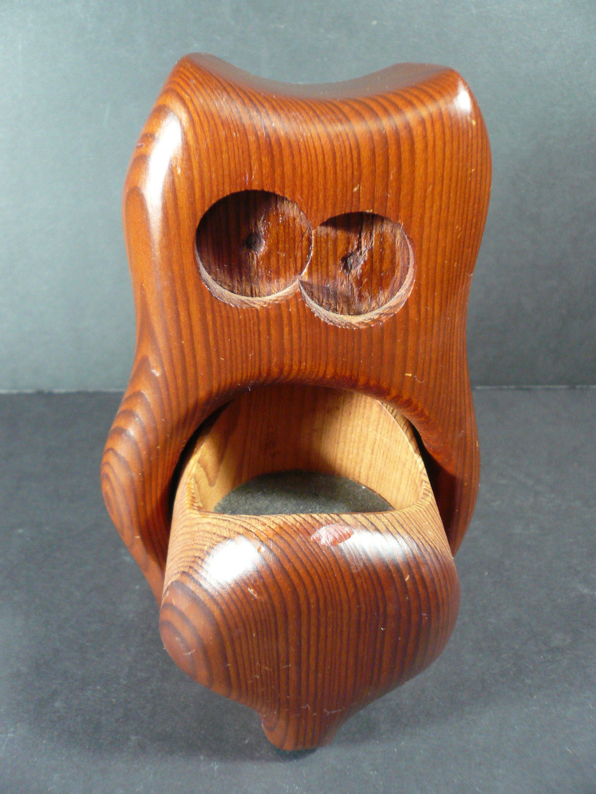 Vintage Handcrafted Native Redwood Owl Trinket Jewelry Box 6 1/2